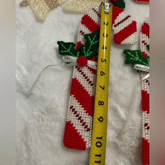 Vintage Crochet Knit Christmas Bells Candy Canes Decor Handmade 80’s Grannycore - Picture 8 of 10